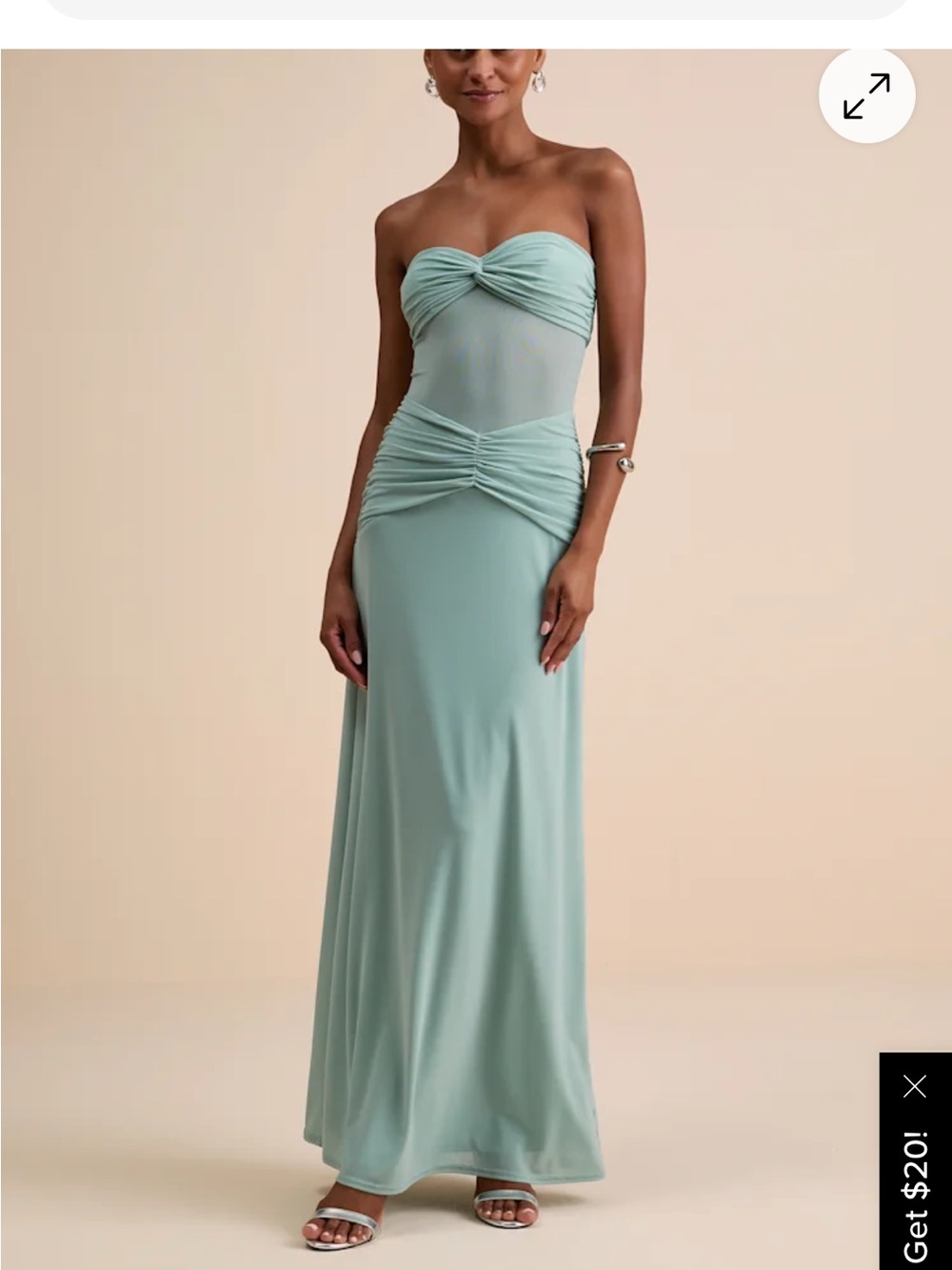 Lulus Strapless Twist-Front Maxi Dress in Sage blue -